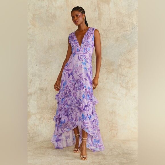 Amur Womens  Senora Silk-Blend Gown, Purple - Picture 1 of 8